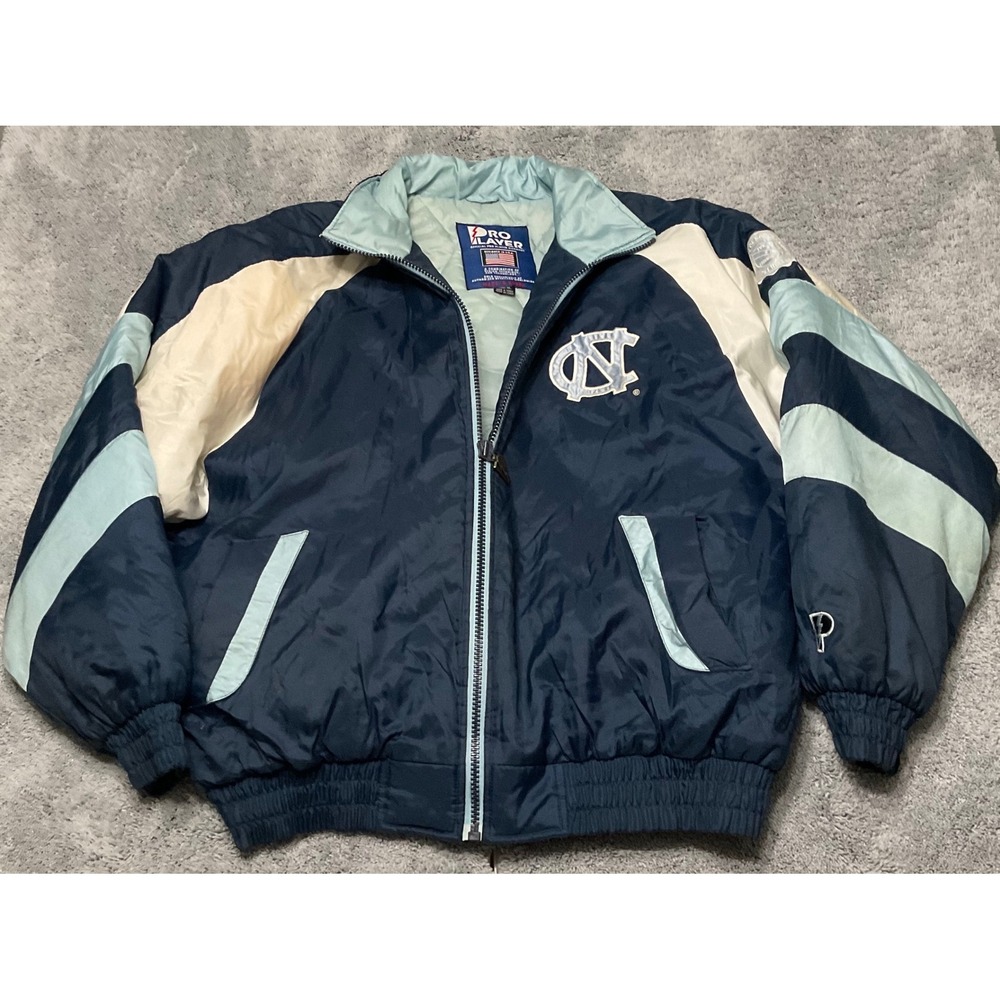 Vintage Pro Player UNC Tar Heels Puffer Jacket Blue XL NCAA 90s Spellout READ